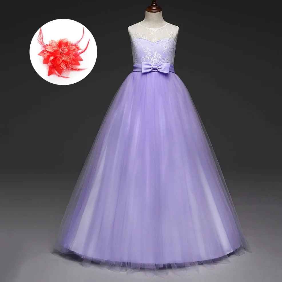 4-13 Year Children Clothing White Lavender Light Blue Red Sleeveless Long Dresses for Party and Wedding Gowns Little Girls | Детская