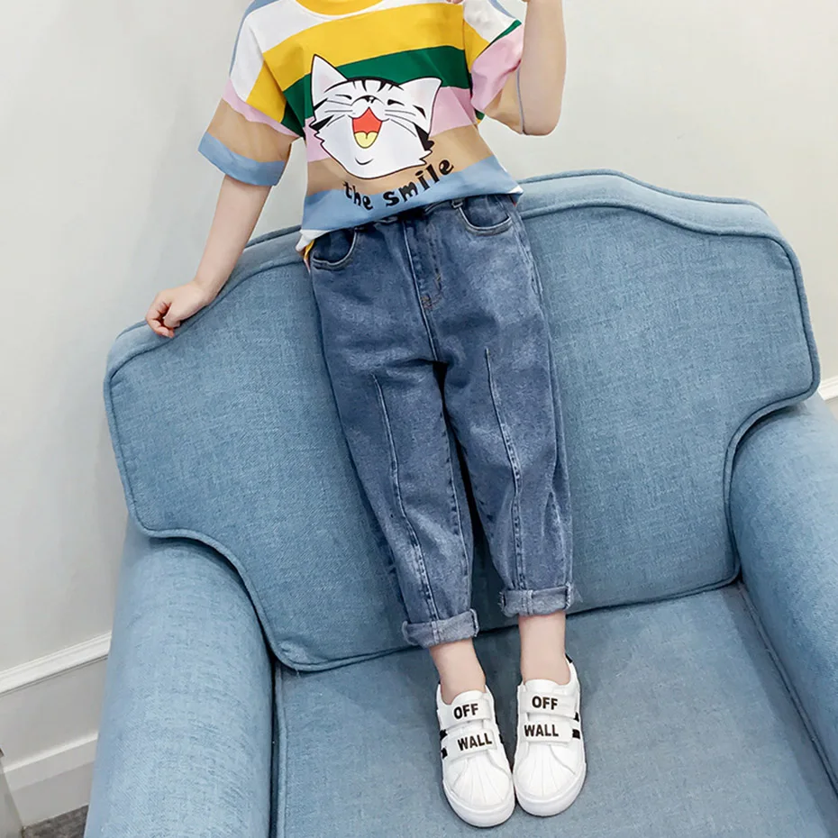 Детские джинсы для девочек однотонные повседневные стильные детские одежда