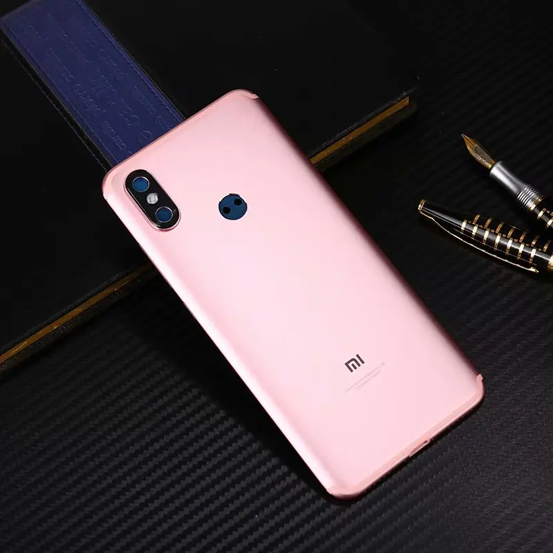 Розовый Mi A2 корпус для Xiaomi mi A2 mi 6X Металлическая задняя крышка на батарейке для мобильного телефона запасные части чехол+ кнопки объектива - Цвет: Розовый