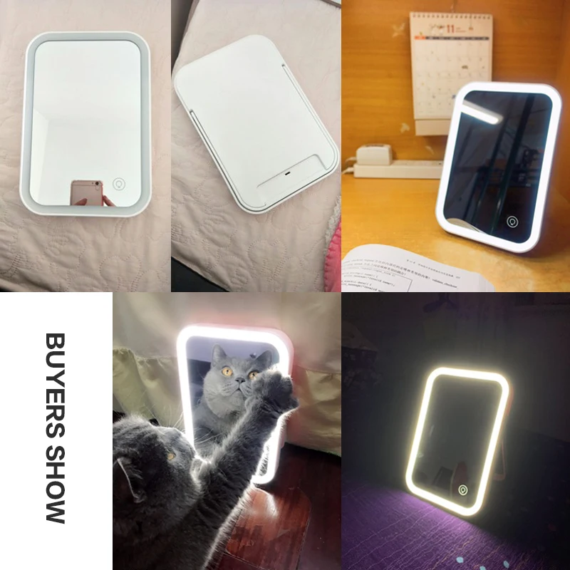 Led Light Makeup Mirror Home Desktop Charging ABS 3.7V/1.48W Folding With Lights Table Mirrors Cosmetic Lamp | Красота и здоровье