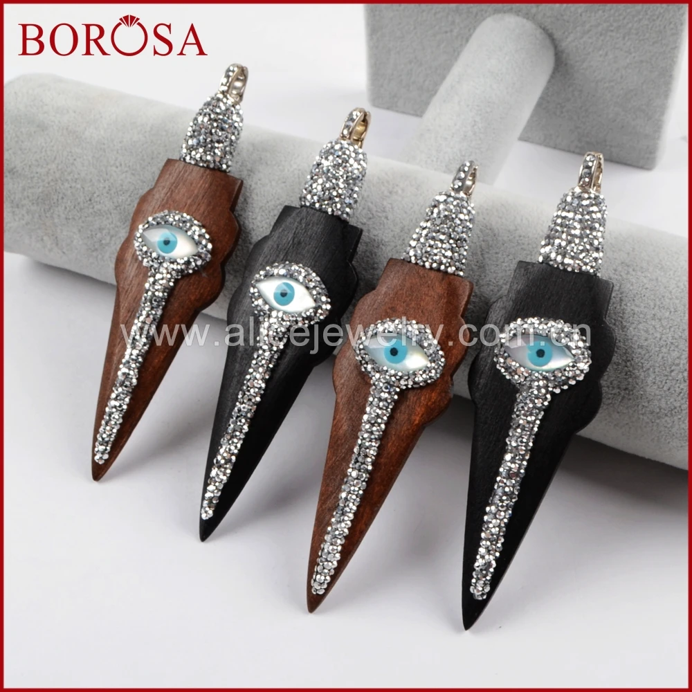 BOROSA 5 шт. Arrowhead натуральная деревянная подвеска со стразами проложенный белый