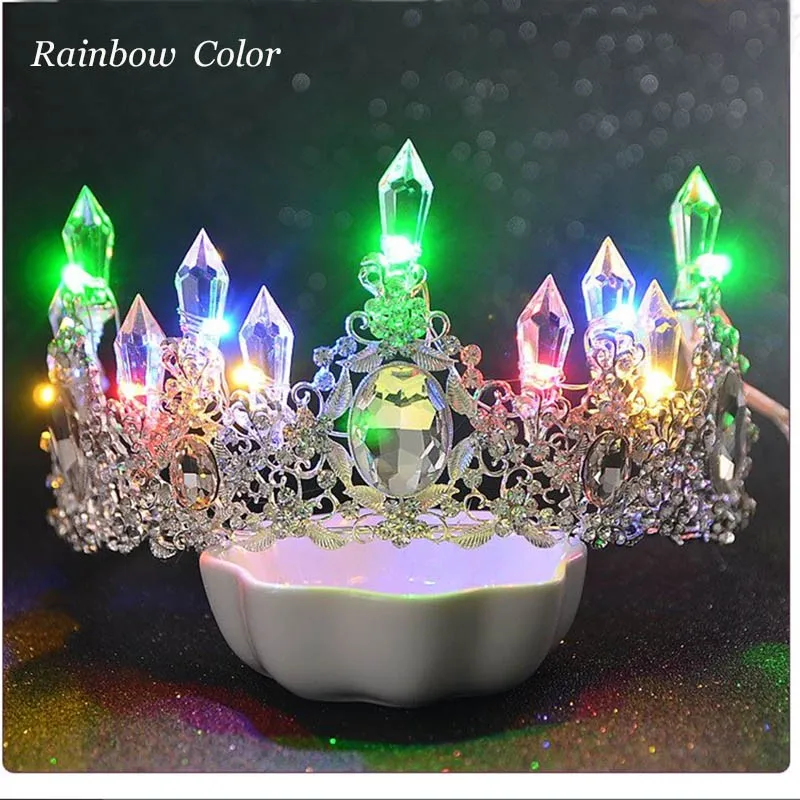 Rainbow light Сияющие хрустальные стразы, диадемы для невесты, Женский светодиодный светильник, короны, украшения для волос, ювелирные изделия, свадебная корона, диадема ML708 - Окраска металла: Rainbow light