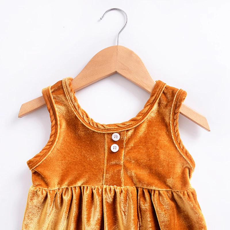 sleeveless romper baby Solid ruched girls vest dress buttons fashion breathable toddler party frocks soft cotton summer | Детская одежда