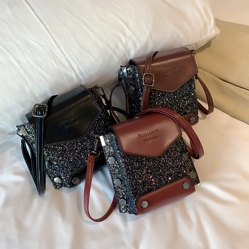 Повседневная универсальная маленькая нагрудная сумка женская модная блестящая