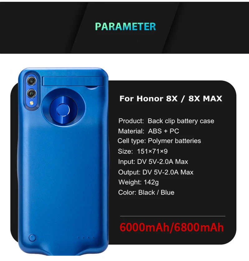 Ультра тонкий внешний аккумулятор 6000/6800 мА/ч для huawei Honor 8X, портативное зарядное устройство для Honor 8X MAX, внешний аккумулятор