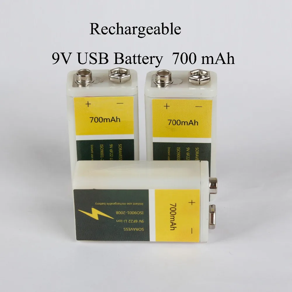 SORAVESS перезаряжаемые 6F22 литий ионный 9 В в Usb батарея батарейки 700 мАч сотовый для