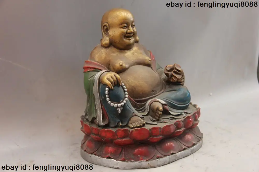 Статуя 12 дюймов Тибетский буддизм медный Бронзовый окрашенный мешок монах