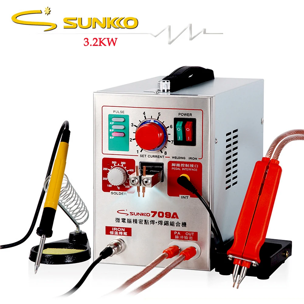 SUNKKO 709A точечный сварочный аппарат с ручка сварщика 1.9kw точечная Импульсная Сварка для 18650 производства аккумуляторных батарей 110 В/220 ЕС и США