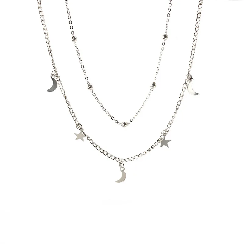 silver Moon Star массивные этнические металлические женские Геометрические женское ожерелье s для женщин Серебряное колье ювелирные изделия Золотая длинная цепь звено - Окраска металла: silver