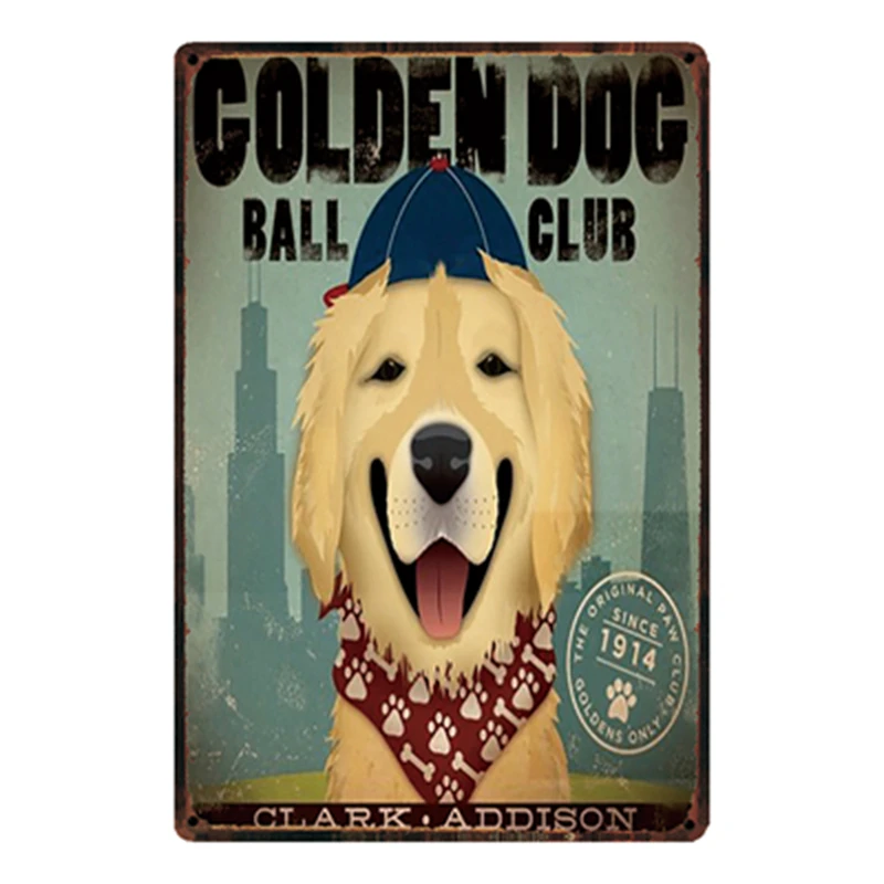 

[ Kelly66 ] Golden Dog Metal Sign Tin Poster Home Decor Bar Wall Art Painting 20*30 CM Size y-2019