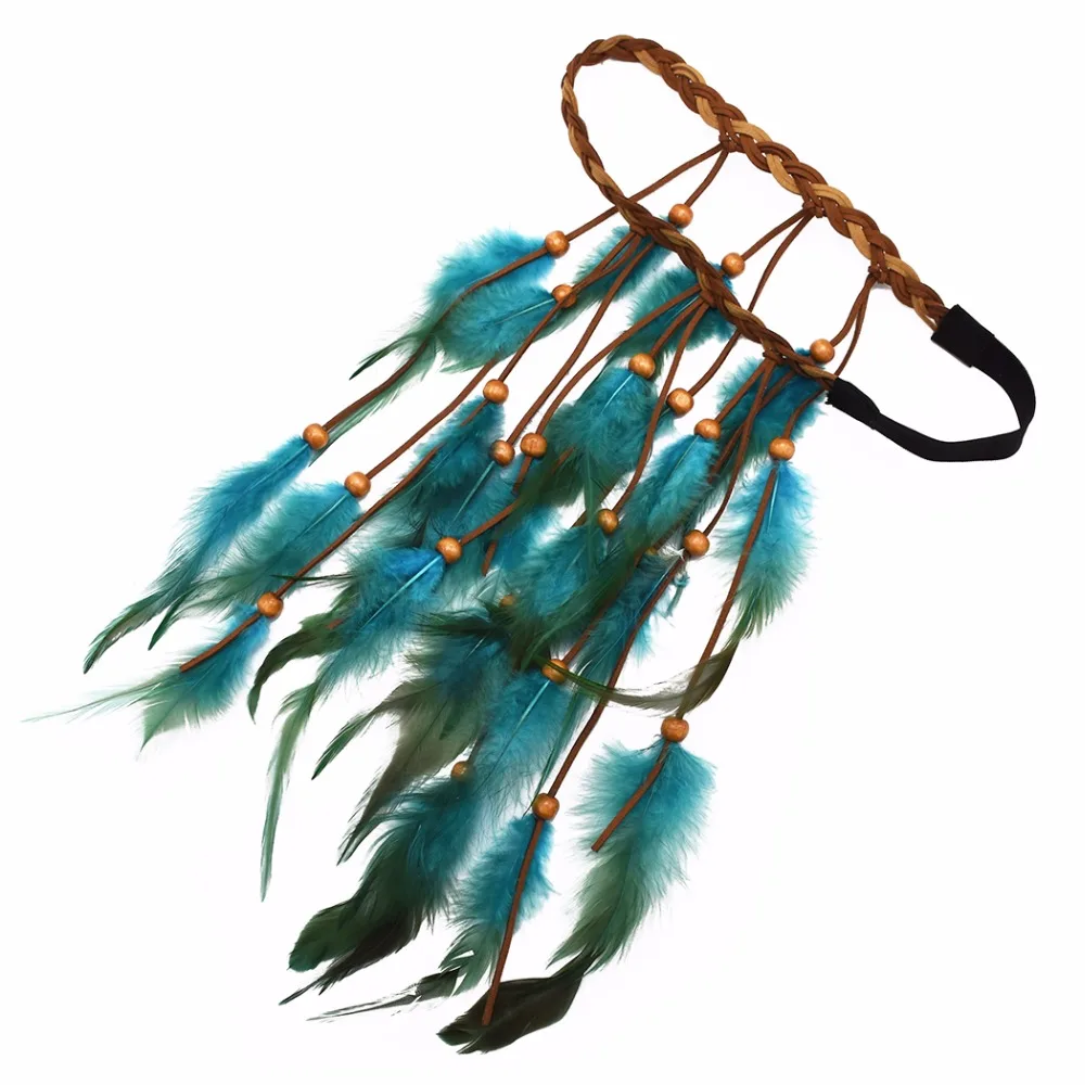 Gypsy турецкий Boho фестиваль повязки для женщин индийские аксессуары для волос хиппи вечерние Глава Сеть Перья для волос бижутерия для декорирования