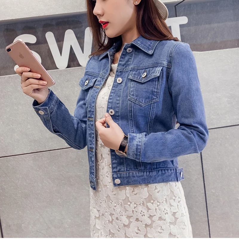 Женские весенние облегающие джинсовые пальто с отложным воротником и длинным