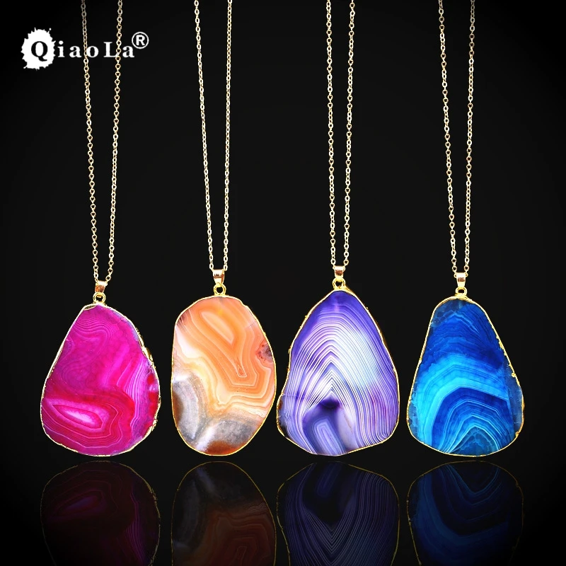 1 Шт. Позолоченные Цепи Ожерелье Красочные Бразильский Агат Нерегулярные Кварц
