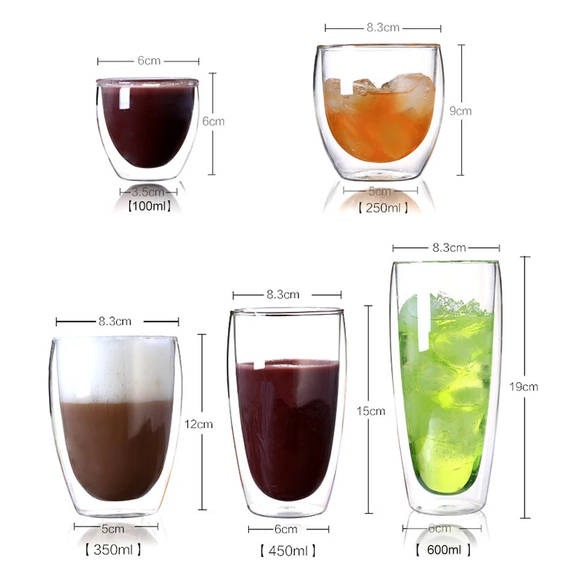 Двойной настенный стеклянный креативный кофе чашка кружки для сока молоко кафе 1