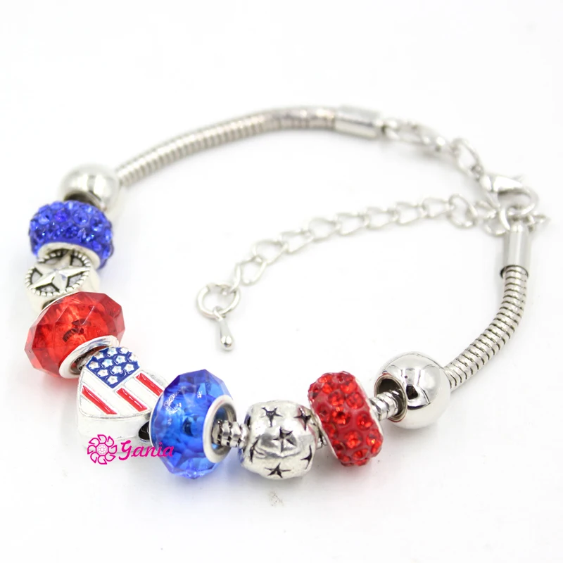 Женский браслет в форме сердца браслеты звезды патриотического стиля с флагом