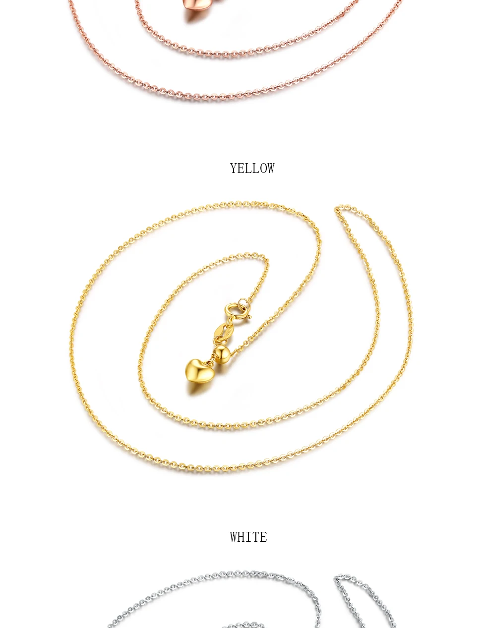 GCZQ Genuine 18K White/Yellow/Rose Gold Chain 1.4g Arbitrarily adjustable Necklace Gold Chain Pure Gold Necklace