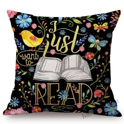 Bookish Readig Book Classic Novels Art Quotes Letter Print Library литературный чехол на диванную подушку из хлопка и льна