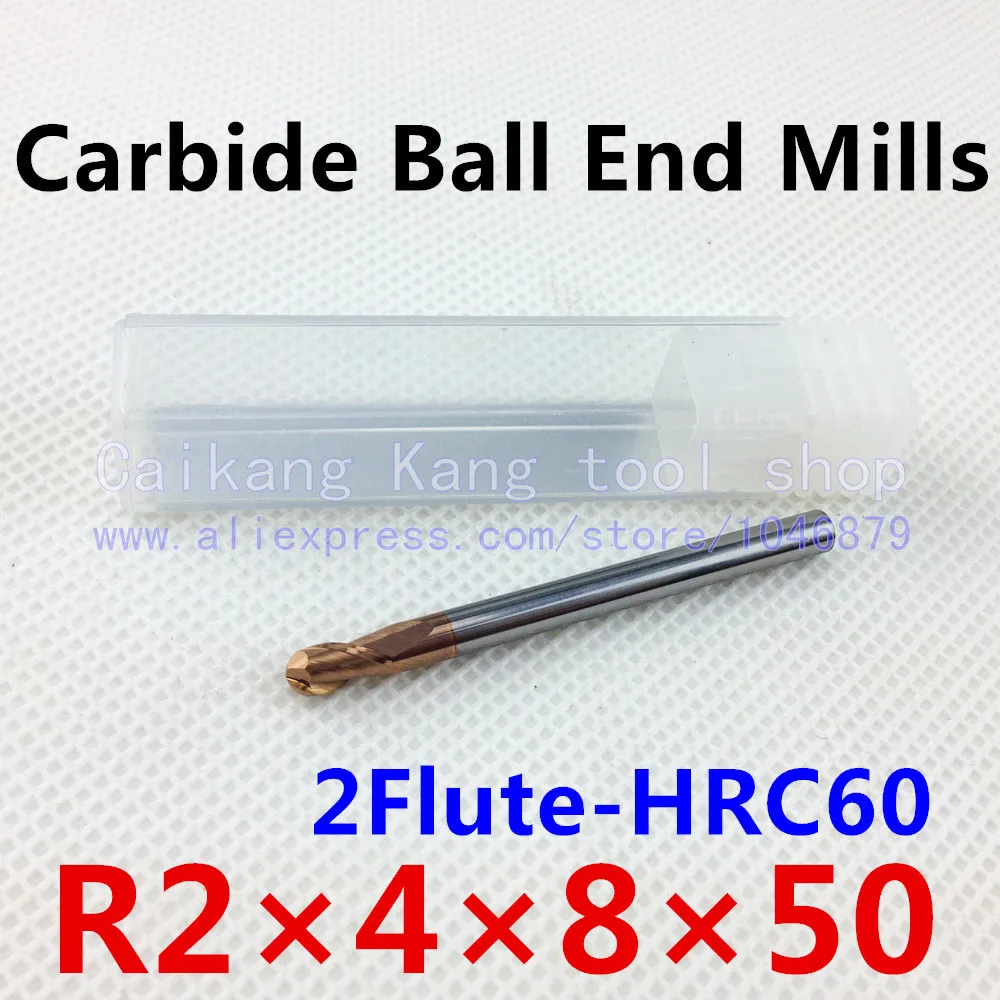 

New 2 Flute Head: 4mm Tungsten steel cutter Carbide Ball End Mills CNC milling Highest cutting hardness: 60HRC R2*4*8*50mm