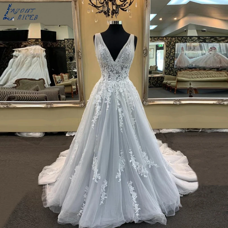WD0821 сексуальное свадебное платье 2019 Новинка кружевное Тюлевое ТРАПЕЦИЕВИДНОЕ с