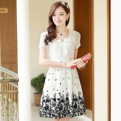 Женское платье с цветочным принтом облегающее большого размера из шифона 2016-го