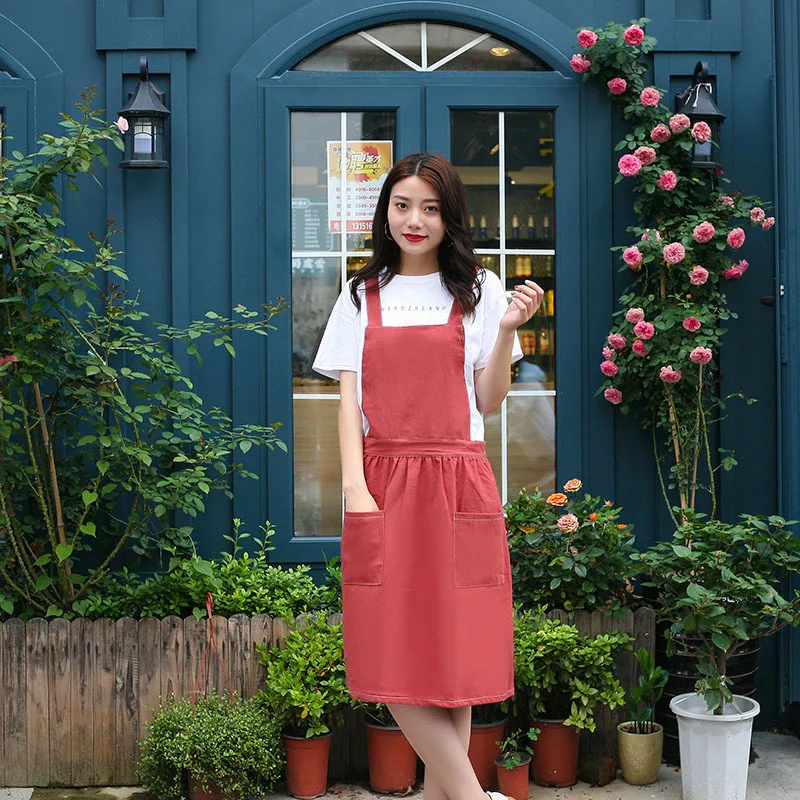 Nordic Wind cotton linen pleated apron skirt kitchen cooking aprons with pockets baking for woman work clothes bib | Дом и сад