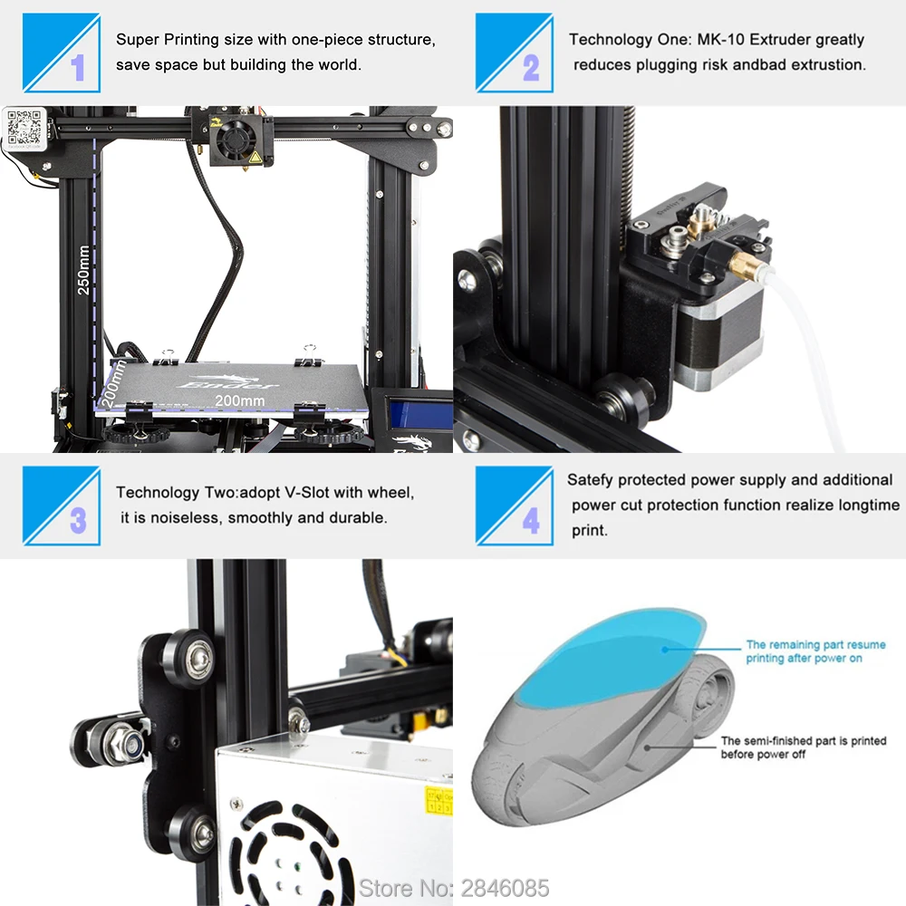 3D принтер CREALITY Printer Ender 3/Ender 3X улучшенное закаленное стекло V слот функция