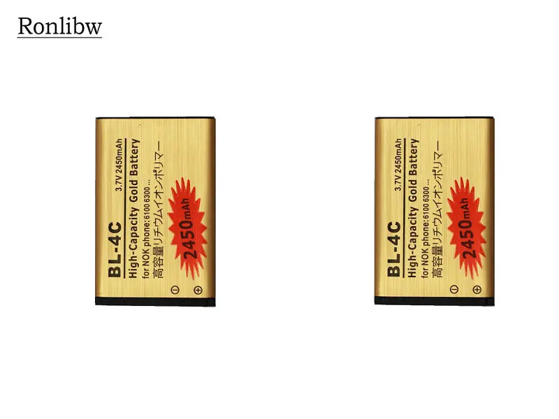 Ronlibw 2 шт 2450mAh BL 4C BL4C Золотой Сменный аккумулятор для Nokia 6100 6300 C1 00 C2 05 X2 6021 6110 6136 7180