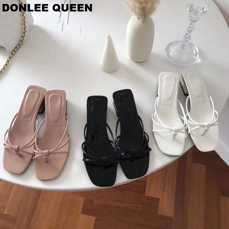 DONLEE QUEEN/; брендовые шлепанцы; модные шлепанцы с узкими ремешками на низком каблуке; женские Босоножки с открытым носком; уличные Вьетнамки; sandalias mujer