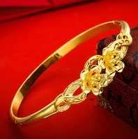 flower pattern openable bangle 18k gold wedding womens bracelet gift