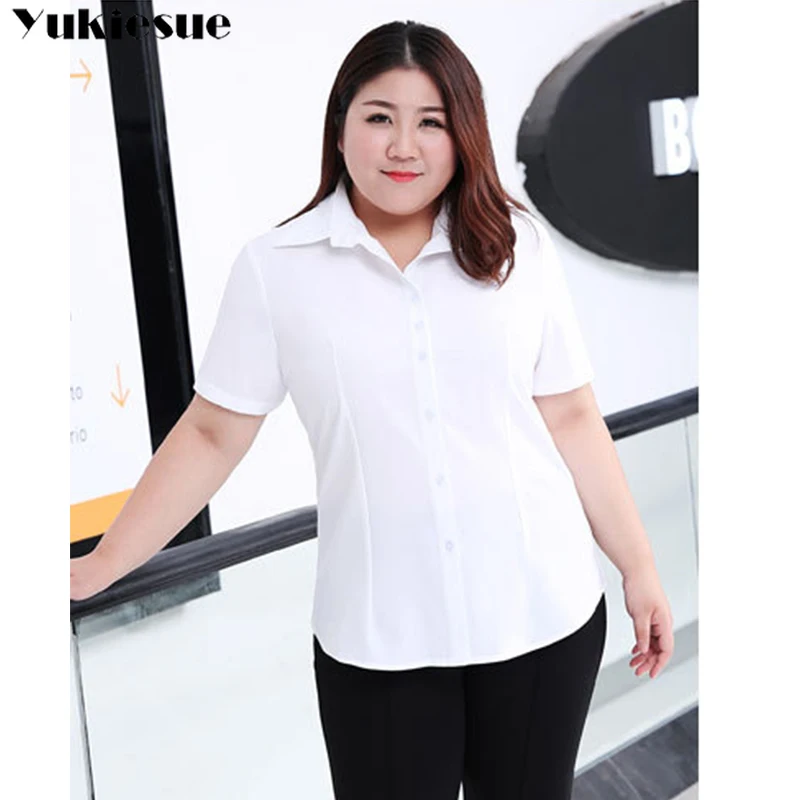 2019 summer white short sleeve workwear women's shirt blouse for women blusas womens tops and blouses woman shirts top plus size | Женская