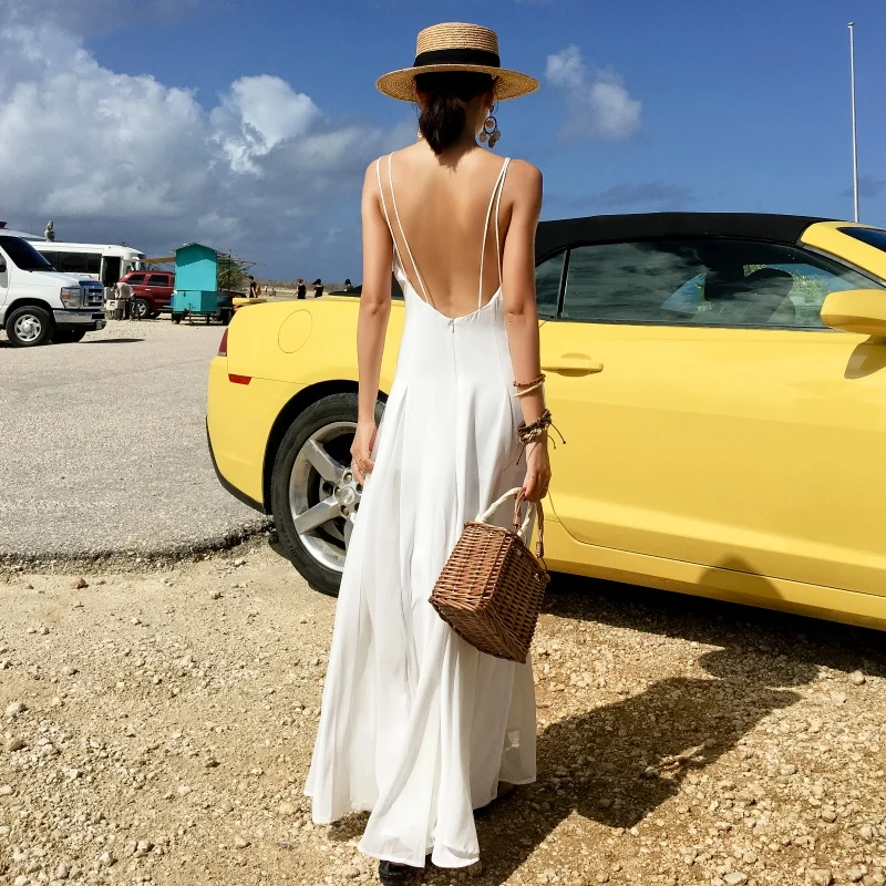 2019 Летнее белое пляжное платье Для женщин длинное шифоновое праздничные платья