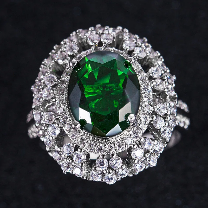 Роскошные женские обручальные кольца большого зеленого и красного