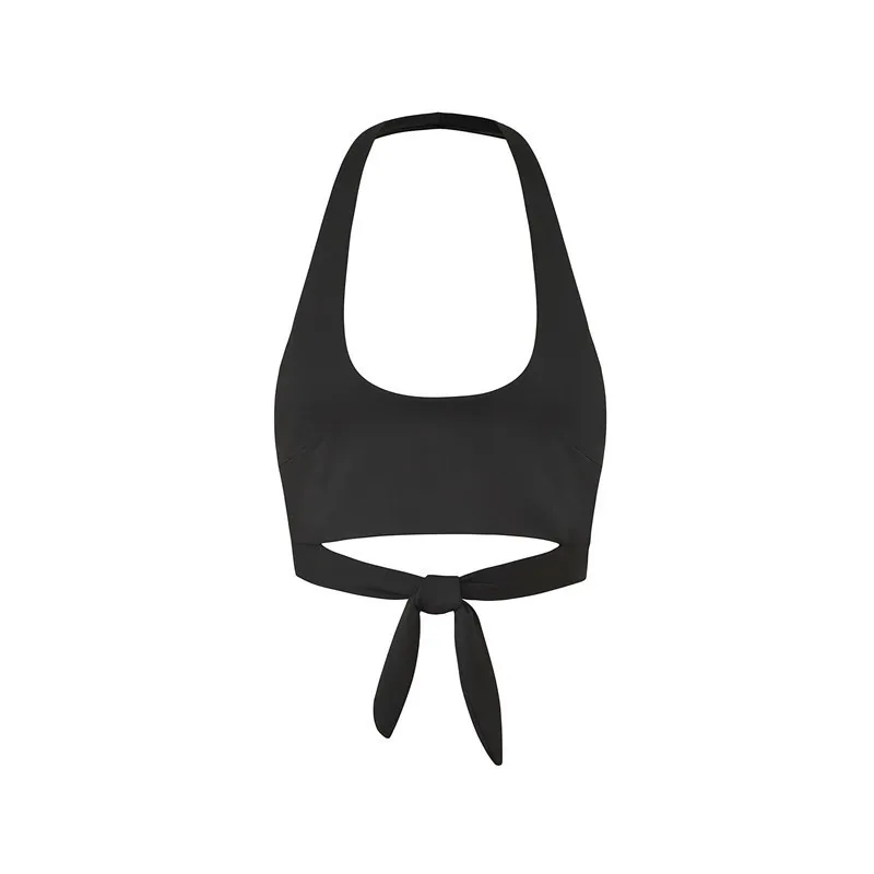 Женский короткий топ с лямкой на шее однотонный бандажный Топ без спины в стиле