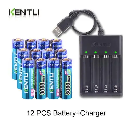 12pcs KENTLI 1,5 v 3000 mwh без эффекта памяти aa литий-ионный полимерный литиевый аккумулятор+ 4 слота USB зарядное устройство - Цвет: 12pcs