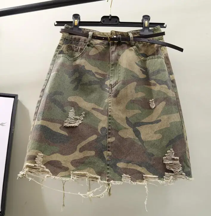 Camouflage Камуфляжная модная мини-юбка-карандаш, уличная юбка с высокой талией, летняя женская юбка с дырками,, винтажная Корейская стильная юбка-Карго - Цвет: Camouflage