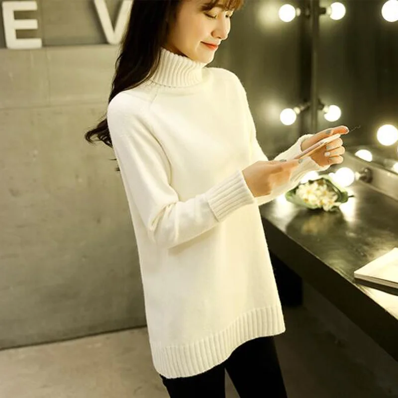 

Winter Korean Fashion Oversize Sweater Women Vintage Brief Basic High Neck Pullovers Knitted Jumper Female Turtleneck Sweater