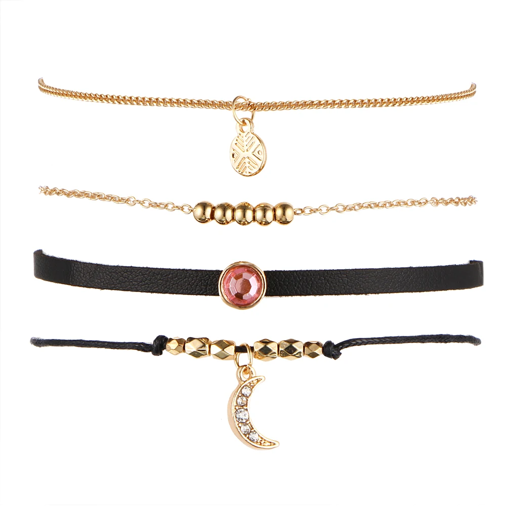 Женский кожаный браслет IF ME 4 шт./компл. с подвеской в виде монет розовыми