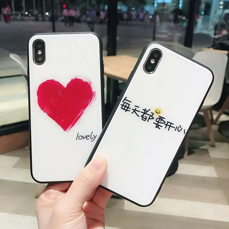 Роскошный красный сердце закаленное Стекло Зеркало чехол для iPhone 6 S 7 8 плюс