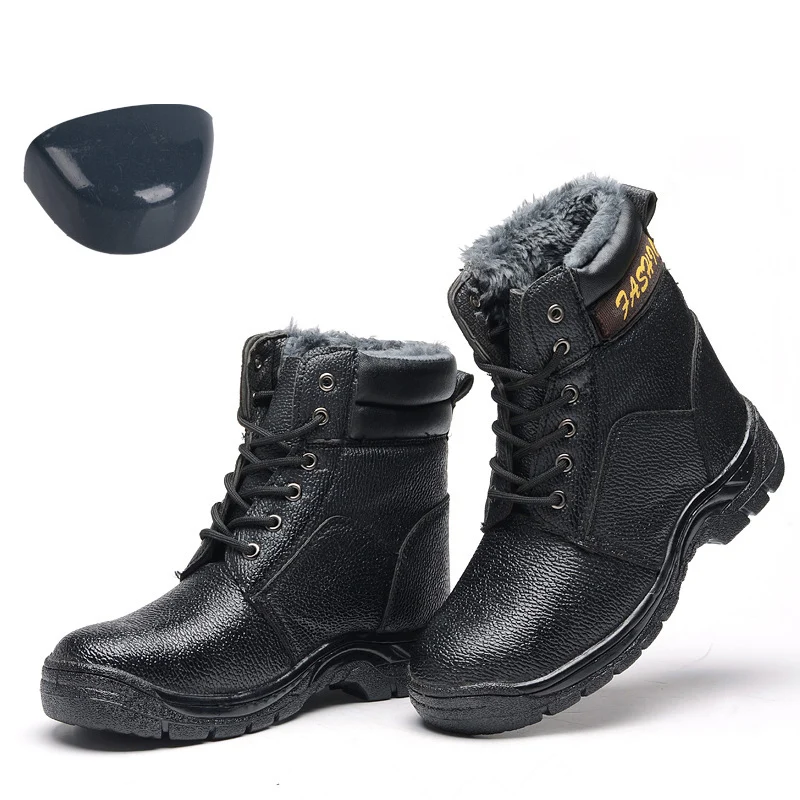 Зимние меховые теплые рабочие ботинки со стальным носком для мужчин кожаные
