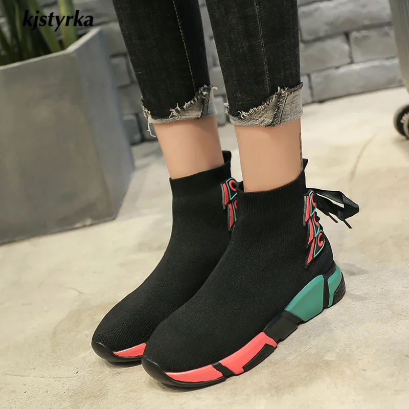 Kjstyrka/; zapatos mujer; Модные дышащие женские кроссовки; tenis feminino; обувь на танкетке для женщин; высокая обувь с перекрестными ремешками