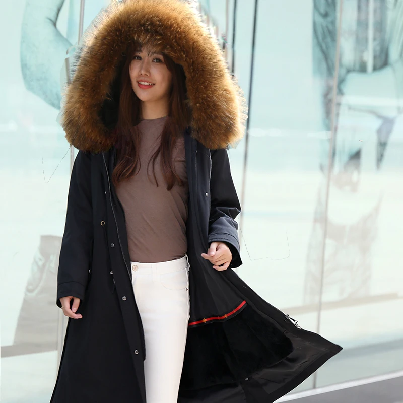 Natural fox fur collar fur pike jacket winter women's jacket real fox fur collar natural fox fur long coat Rex rabbit hair