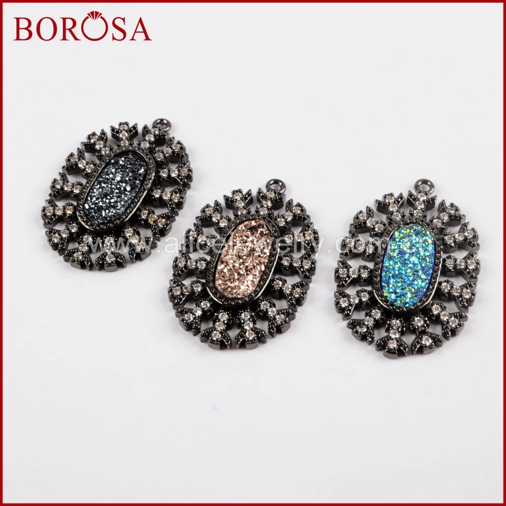 BOROSA оптовая продажа 10 шт. CZ микро кристалл Manmade Druzy Черный Кулон Бусы из