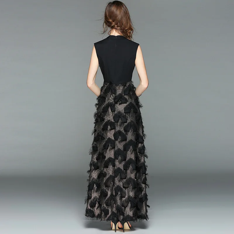 Новое Женское модное платье длинное черное кружевное тонкое позолоченное