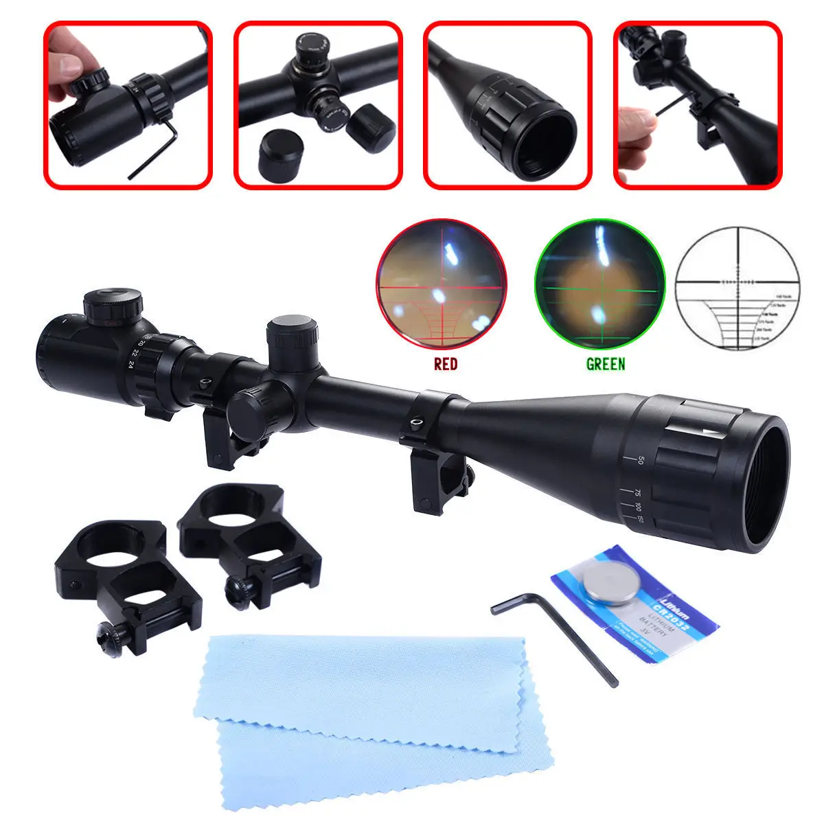 Tactical 6-24X50 Riflescope Optics Rangefinder Reticle Free 11/20mm Rail Mounts for Hunting Airsoft | Спорт и развлечения