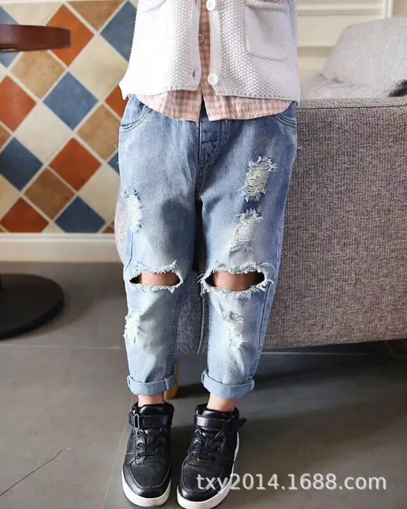 Коллекция 2019 года новая весенняя детская одежда джинсовые брюки для мальчиков и