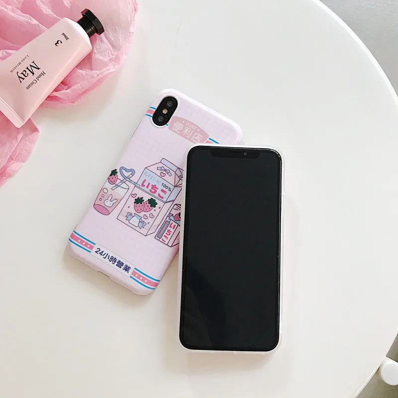 Kawaii Japanese Strawberry Milk Phone Case For iPhone 7 Puls 6 6S X Cases TPU Silicone Soft Back Cover Coque Funda Capa |