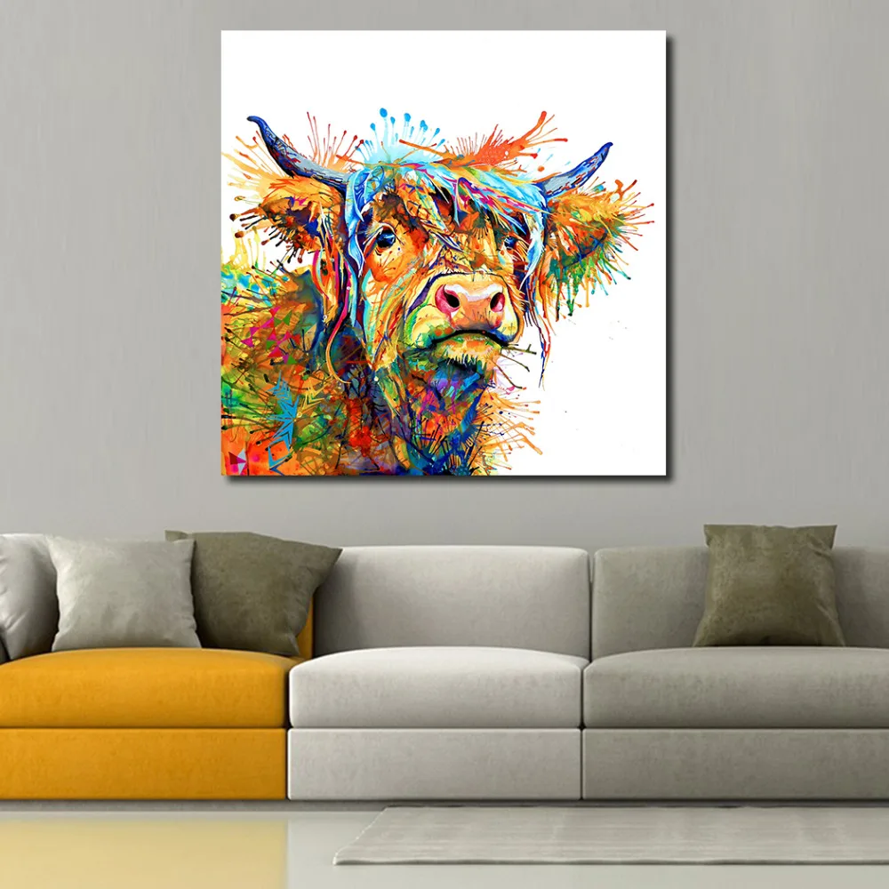 JQHYART абстрактная картина с животным Love To Play Cool Cow Home Decor на стену для гостиной без