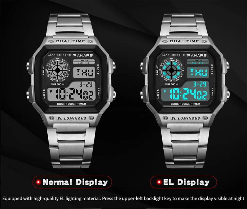 Prevail Relojes Deportivos цифровые часы мужские ретро золотые электронные часы PANARS нержавеющая сталь S Shock спортивные стоп часы фитнес