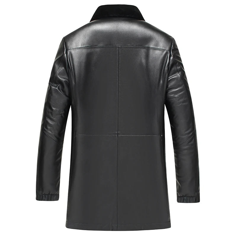 Gours Winter Genuine Leather Jackets for Men Fashion Brand Black Long Sheepskin Overcoats with Wool Collar New 4XL HS10023