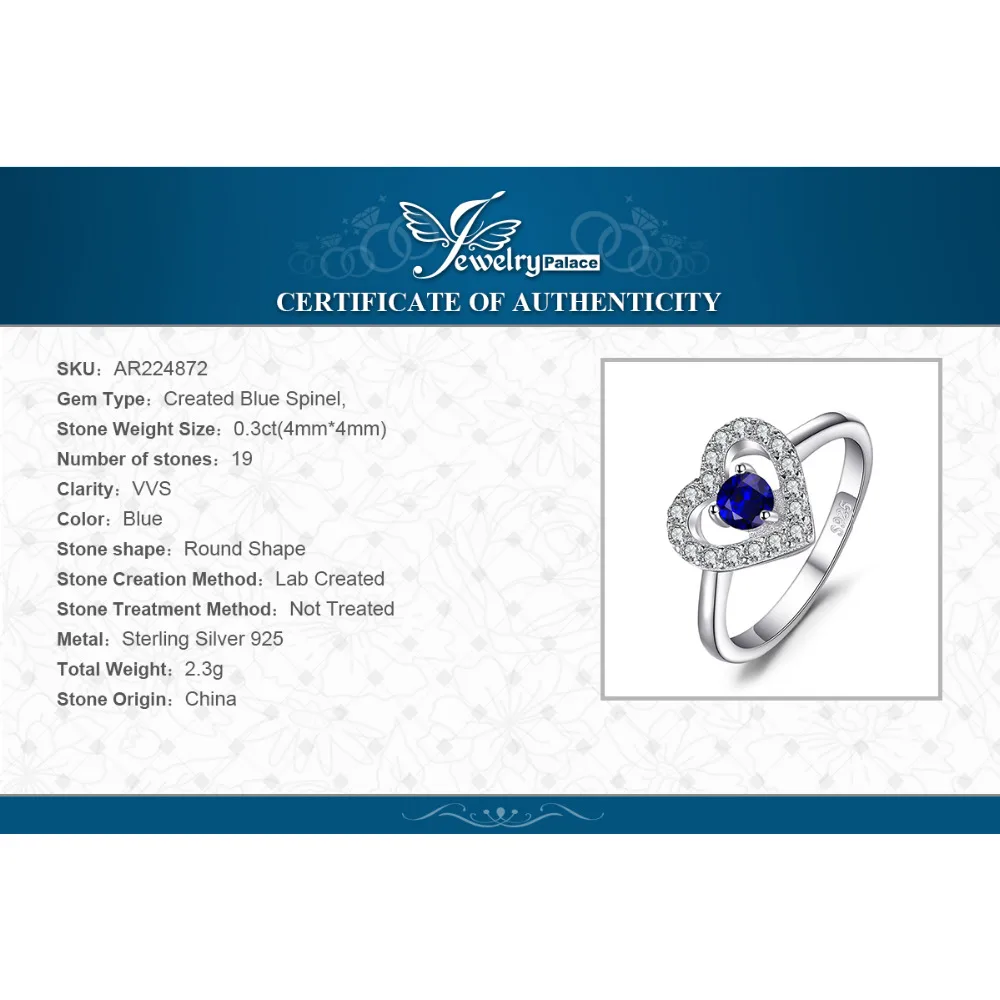 JewelryPalace сердце любовь 0.6ct стимулировали синий шпинелей кольцо стерлингового